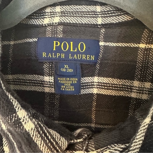 Polo Ralph Lauren Shirt Gray Plaid Flannel Long Sleeve Button Down Size 18/20 - Picture 4 of 12